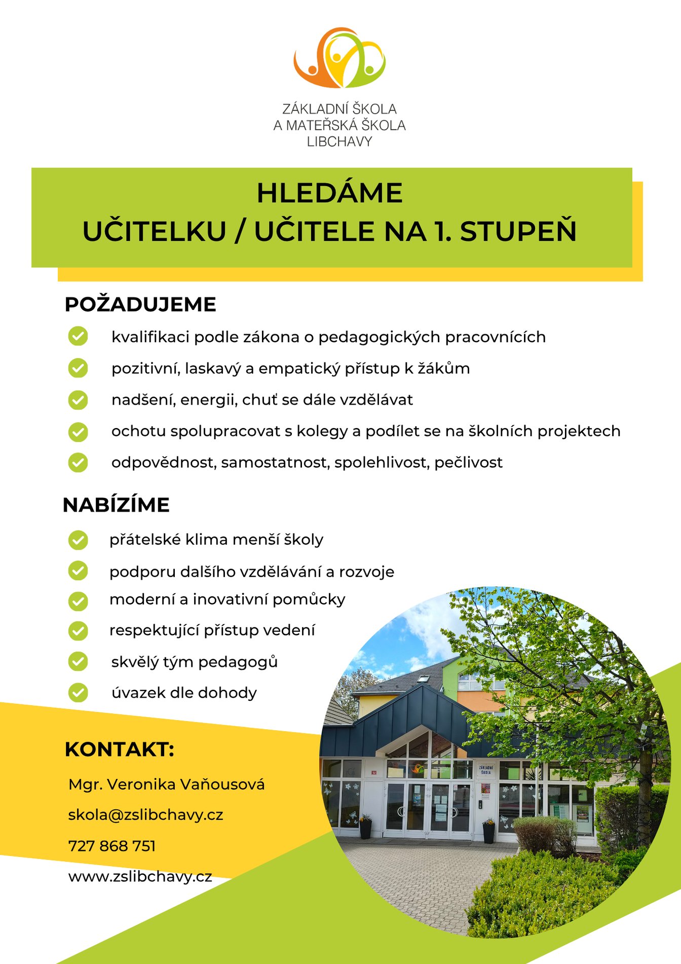 Hledáme učitelku / učitele na 1. stupeň - 1